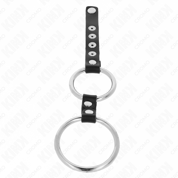 KINK - DOUBLE ANNEAU PÉNIS EN MÉTAL DE 3,8 CM À 5 CM CONNECTÉ AU CUIR KINK RING POWER