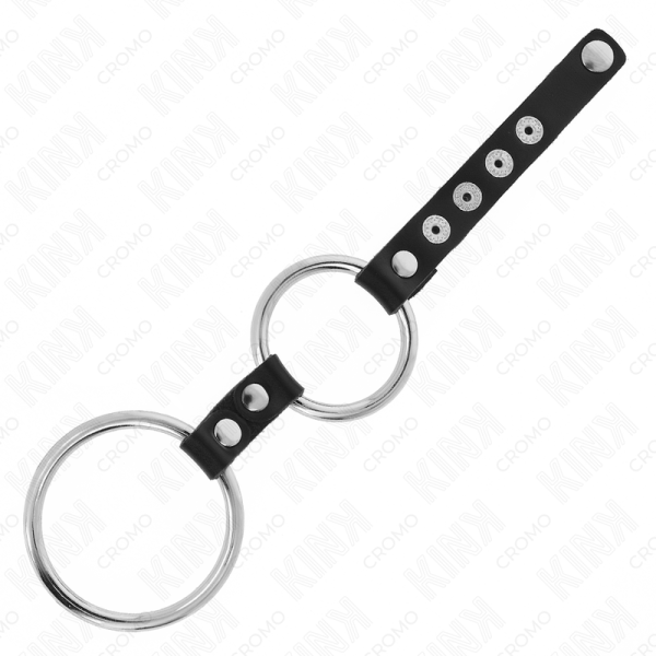 KINK - ANEL DE PÊNIS DE METAL DUPLO DE 3,8 CM A 5 CM CONECTADO AO COURO KINK RING POWER
