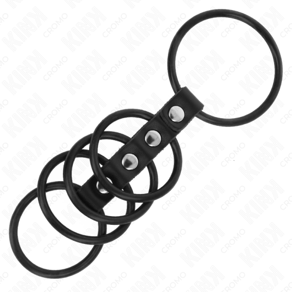 KINK - 5 ANÉIS DE PÊNIS DE SILICONE DE 3,8 CM A 4,8 CM CONECTADOS POR COURO KINK RING POWER