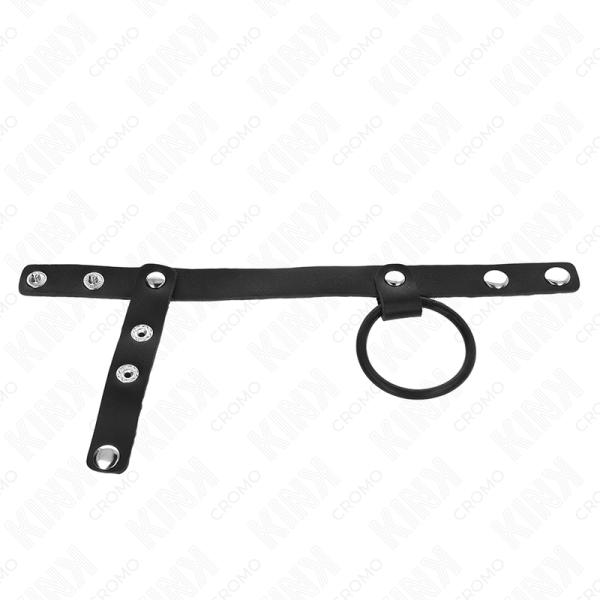 KINK - ANEL PARA PÊNIS DE SILICONE 3,8 CM COM SEPARADOR DE BOLA E ALÇA DE COURO 22 X 1,5 CM KINK RING POWER