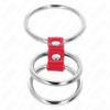KINK - ANEL PARA PÊNIS TRIPLO DE METAL 3,7 CM A 5 CM CONECTADO COM COURO VERMELHO KINK RING POWER
