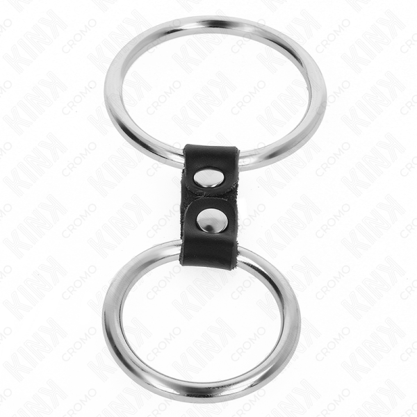 KINK - ANEL PARA PÊNIS DE METAL DUPLO DE 3,7 CM A 5 CM CONECTADO POR ALÇA DE COURO MODELO 2 KINK RING POWER