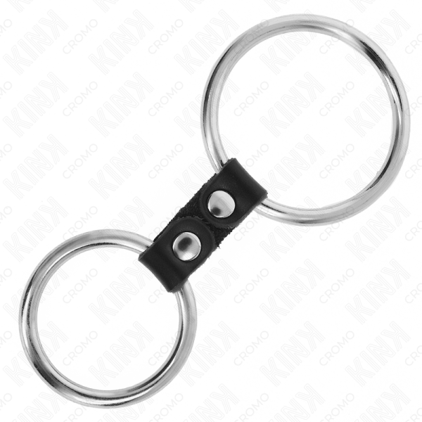 KINK - ANEL PARA PÊNIS DE METAL DUPLO DE 3,7 CM A 5 CM CONECTADO POR ALÇA DE COURO MODELO 2 KINK RING POWER