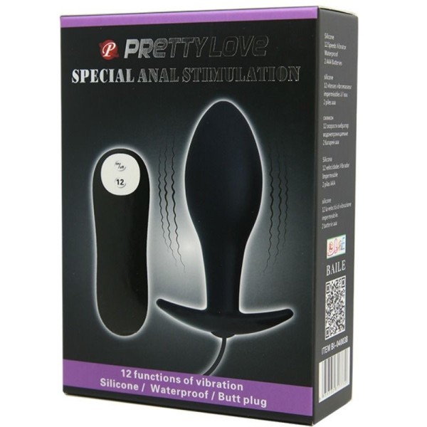 PRETTY LOVE - PLUG ANAL FORME DANCRE SILICONE 12 MODES DE VIBRATION NOIR PRETTY LOVE BOTTOM