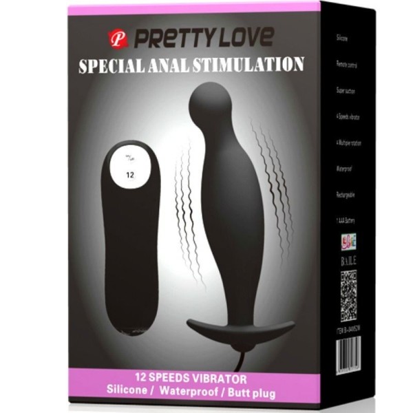 PRETTY LOVE - PLUG ANAL EN SILICONE 12 MODES DE VIBRATION NOIR PRETTY LOVE