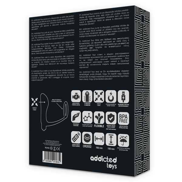 ANNEAU PÉNIS AVEC TÉLÉCOMMANDE PLUG ANAL NOIR RECHARGEABLE ADDICTED TOYS