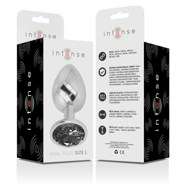 INTENSE - PLUG ANAL EN MÉTAL ALUMINIUM AVEC VERRE NOIR TAILLE L INTENSE ANAL TOYS