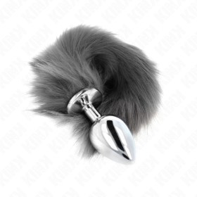 KINK - PLUG ANAL TAILLE L 10 X 4 CM AVEC QUEUE SYNTHÉTIQUE 40 CM GRIS ET BLANC KINK PLEASURE PLUGS