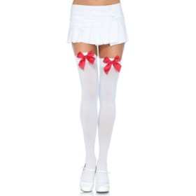 LEG AVENUE - CUISSES HAUTES EN NYLON AVEC NOEUD BLANC / ROUGE LEG AVENUE HOSIERY