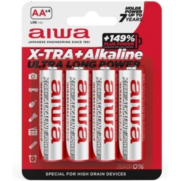 Aiwa - Pile Alcaline X-Tra AA LR6 Blister*4 – Piles alcalines