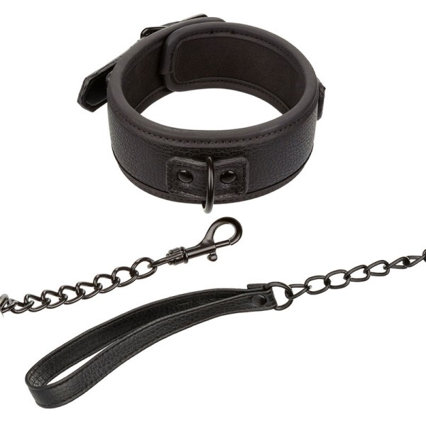 Calexotics - Collar Y Correa De Cuero Ajustable Nocturno Negro