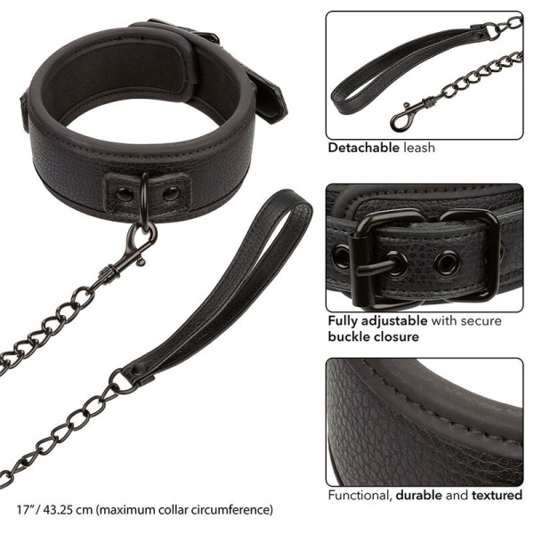 Calexotics - Collar Y Correa De Cuero Ajustable Nocturno Negro