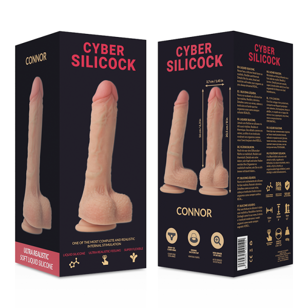 CYBER SILICOCK - STRAP-ON CONNOR SILICONE LIQUIDE AVEC 3 ANNEAUX GRATUITS 20.5 CM -O- 3.7 CM CYBER SILICOCK