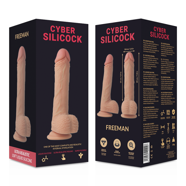 CYBER SILICOCK - STRAP-ON FREEMAN LIQUIDE SILICONE AVEC 3 ANNEAUX GRATUITS 20 CM -O- 3.8 CM CYBER SILICOCK