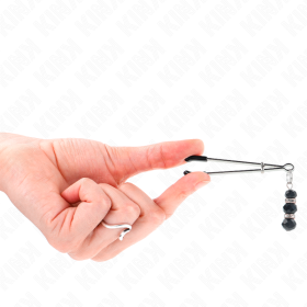 Kink - Pinças de Mamilo Finas em OURO com 3 Contas de Vidro Pretas 7 CM
