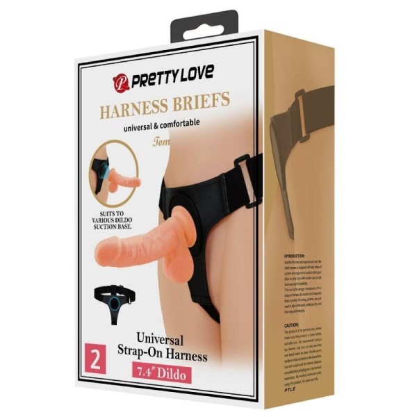 PRETTY LOVE - HARNAIS SLIPS HARNAIS UNIVERSEL AVEC GODE TOM 20 CM NATUREL PRETTY LOVE