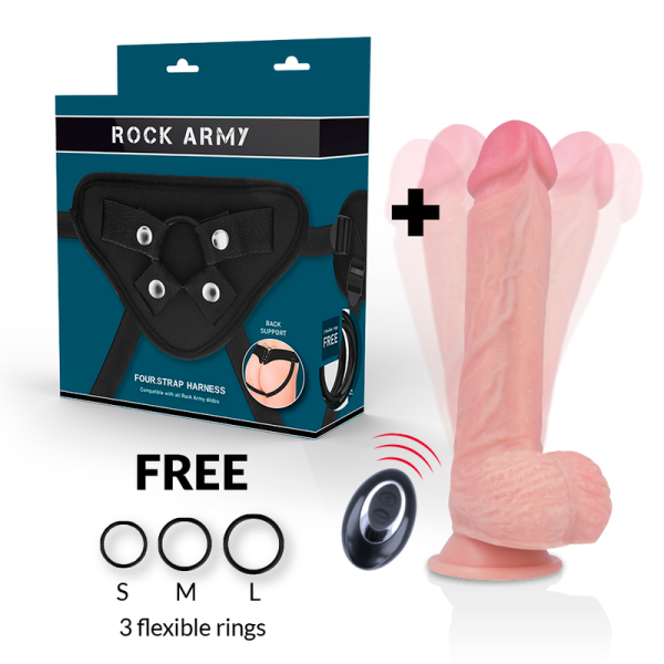 ROCKARMY - HARNAIS + VIBRATEUR SILICONE LIQUIDE PREMIUM TÉLÉCOMMANDE APACHE 20.5 CM -O- 4.62 CM ROCK ARMY