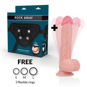 ROCKARMY - ARNÉS + ROTADOR Y VIBRADOR HAWK 22 CM -O- 4.6 CM ROCK 