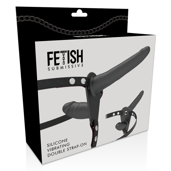 FETISH SUBMISSIVE HARNESS - VIBRATEUR NOIR DOUBLE PÉNÉTRATION FETISH SUBMISSIVE HARNESS