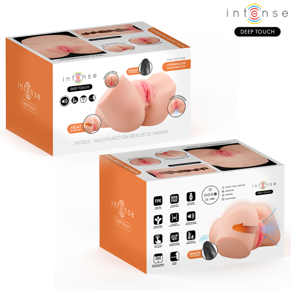 INTENSE DEEP TOUCH - MASTURBATEUR VAGINAL NICOLE AVEC EFFETS DE SUCCION, DE CHALEUR, DE VIBRATION ET VOCAUX, AVEC TÉLÉCOMMANDE, 