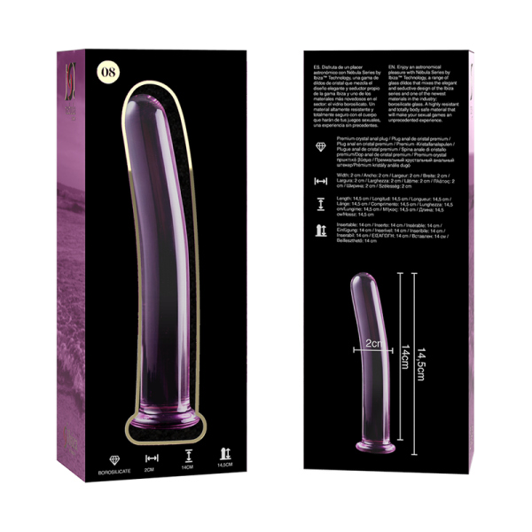 SÉRIE NEBULA DE IBIZA - MODELO 8 DILDO DE VIDRO BOROSILICATO ROSA 14,5 CM -O- 2 CM