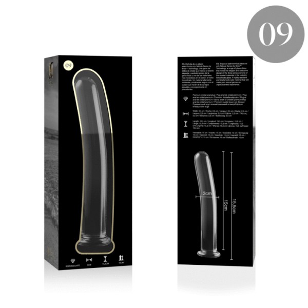 SÉRIE NEBULA DE IBIZA - MODELO 9 DILDO DE VIDRO BOROSILICADO TRANSPARENTE 15,5 CM -O- 2,5 CM