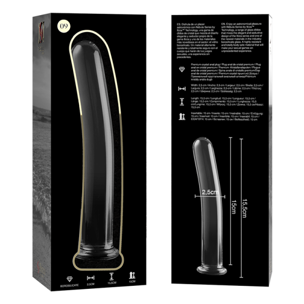 SÉRIE NEBULA DE IBIZA - MODELO 9 DILDO DE VIDRO BOROSILICADO TRANSPARENTE 15,5 CM -O- 2,5 CM