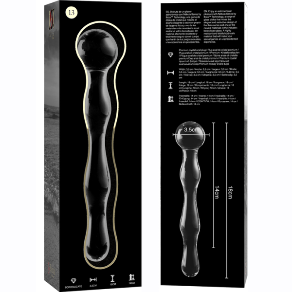 SÉRIE NEBULA DE IBIZA - MODELO 13 DILDO DE VIDRO BOROSILICADO TRANSPARENTE 18 CM -O- 3,5 CM