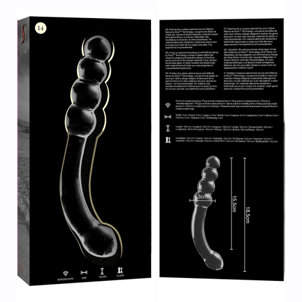 SÉRIE NEBULA DE IBIZA - MODELO 14 DILDO DE VIDRO BOROSILICADO TRANSPARENTE 18,5 CM -O- 3 CM