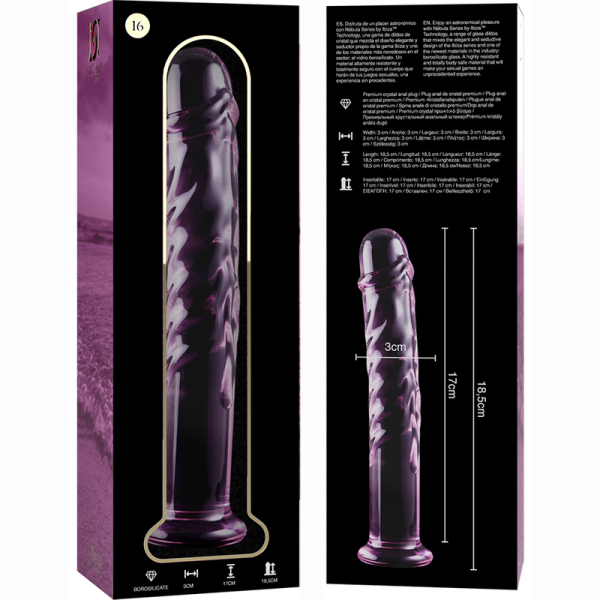 SÉRIE NEBULA DE IBIZA - MODELO 16 DILDO DE VIDRO BOROSILICADO ROSA 18,5 CM -O- 3 CM
