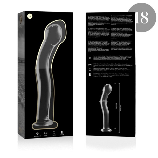 SÉRIE NEBULA DE IBIZA - MODELO 18 DILDO DE VIDRO BOROSILICADO TRANSPARENTE 18,5 CM -O- 3,5 CM