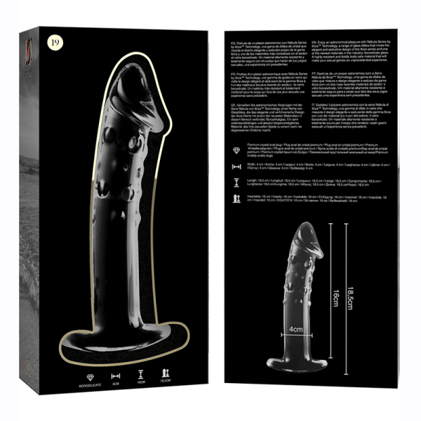 SÉRIE NEBULA DE IBIZA - MODELO 19 DILDO DE VIDRO BOROSILICADO TRANSPARENTE 18,5 CM -O- 4 CM