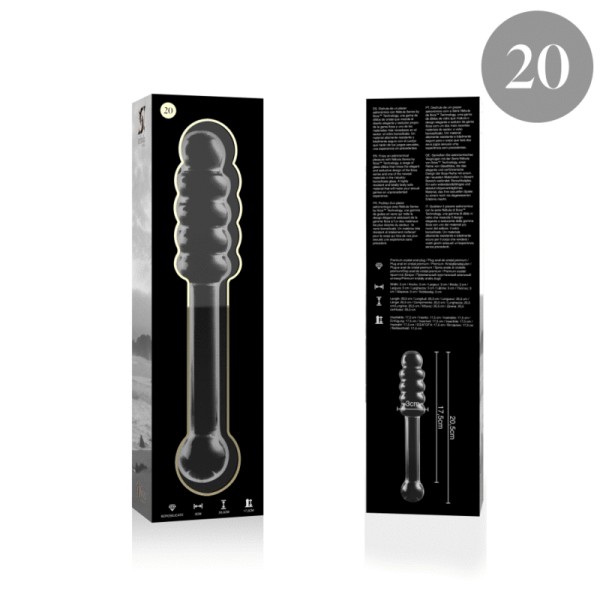 SÉRIE NEBULA DE IBIZA - MODELO 20 DILDO DE VIDRO BOROSILICADO TRANSPARENTE 20,5 CM -O- 3 CM