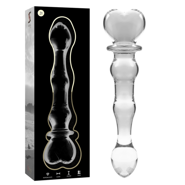 SÉRIE NEBULA DE IBIZA - MODELO 21 DILDO DE VIDRO BOROSILICADO TRANSPARENTE 20,5 CM -O- 3,5 CM