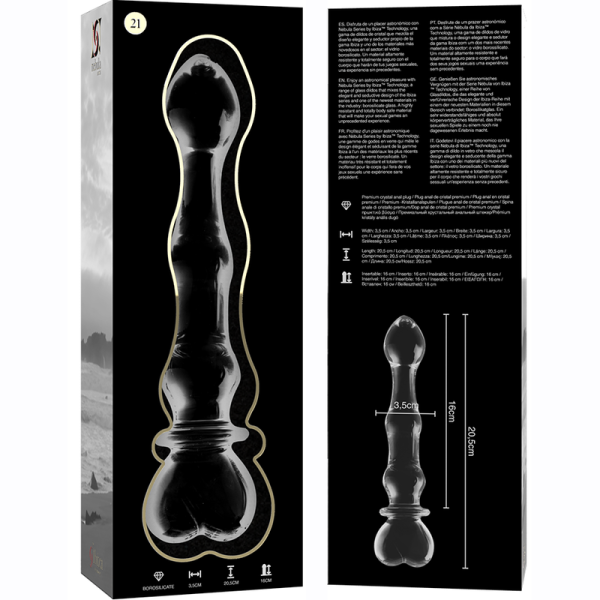 SÉRIE NEBULA DE IBIZA - MODELO 21 DILDO DE VIDRO BOROSILICADO TRANSPARENTE 20,5 CM -O- 3,5 CM