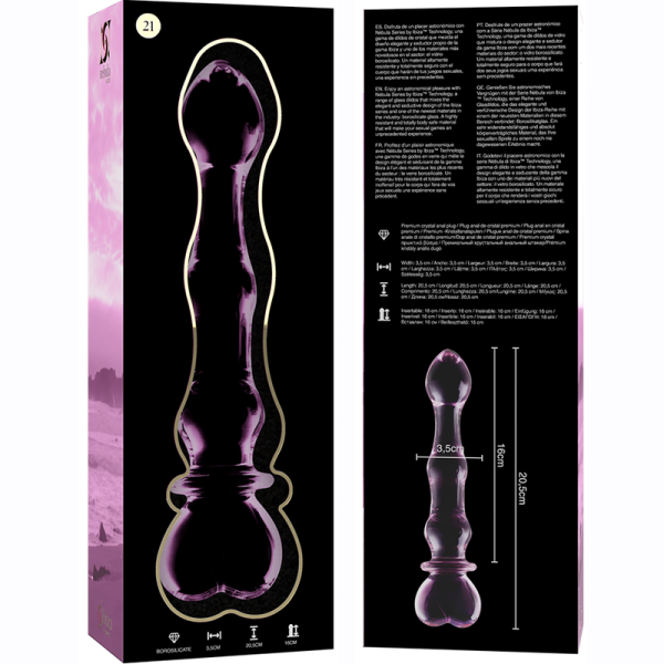 SÉRIE NEBULA DE IBIZA - MODELO 21 DILDO DE VIDRO BOROSILICADO ROSA 20,5 CM -O- 3,5 CM