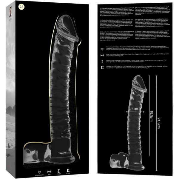SÉRIE NEBULA DE IBIZA - MODELO 23 DILDO DE VIDRO BOROSILICADO TRANSPARENTE 21,5 CM -O- 4 CM