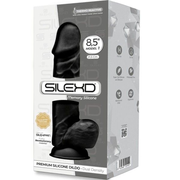 SILEXD - MODELO 1 PÊNIS REALÍSTICO PREMIUM SILEXPAN SILICONE PRETO 21,5 CM
