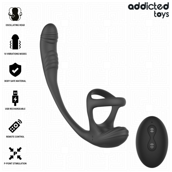 ADDICTED TOYS - PLUG ANAL AVEC VIBRATION, ONDULATION À 360° ET STIMULATEUR DE TESTICULES