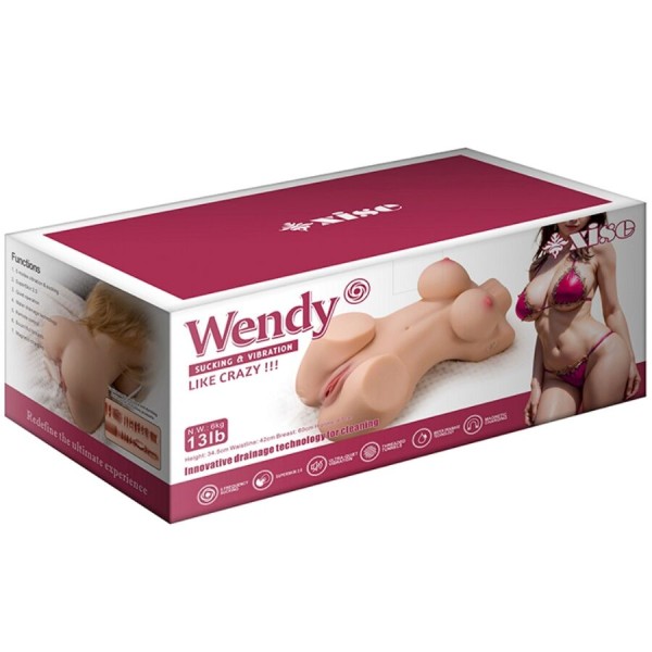 XISE - TORSO DE SUCÇÃO FEMININO WENDY COM VIBRAÇÃO E CONTROLE REMOTO 6 KG