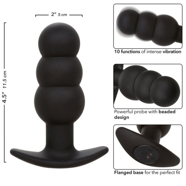 CALEXOTICS - ROCK BOTTOM BEADED ANAL PLUG 10 VIBRAÇÕES SILICONE PRETO
