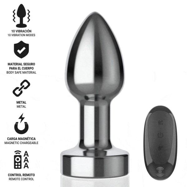 INTENSE - PLUG ANAL 10 VIBRATIONS MÉTAL AVEC TÉLÉCOMMANDE S