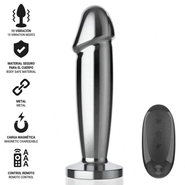 INTENSE - PLUG ANAL 10 VIBRATIONS GODE MÉTALLIQUE AVEC TÉLÉCOMMANDE M