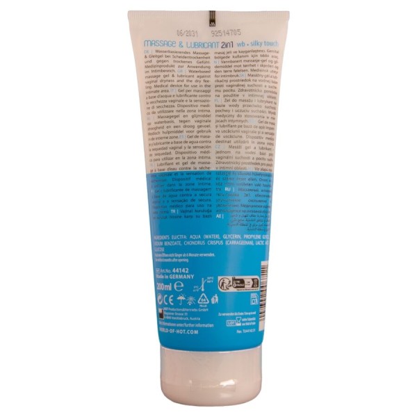 HOT - GEL DE MASSAGEM E SLIDE 2 EM 1, TEXTURA SEDOSA, 200 ML