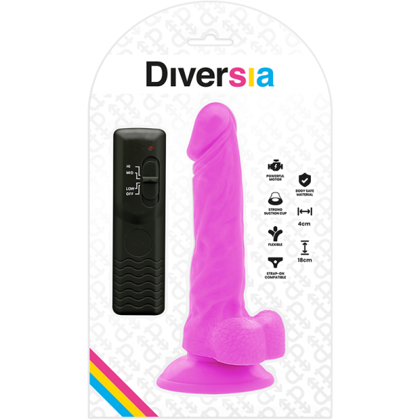 DIVERSIA - DILDO VIBRANTE FLEXIBLE MORADO 18 CM -O- 4 CM DIVERSIA