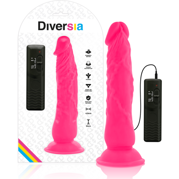 DIVERSIA - DILDO VIBRANT FLEXIBLE ROSE 21 CM -O- 4.9 CM DIVERSIA