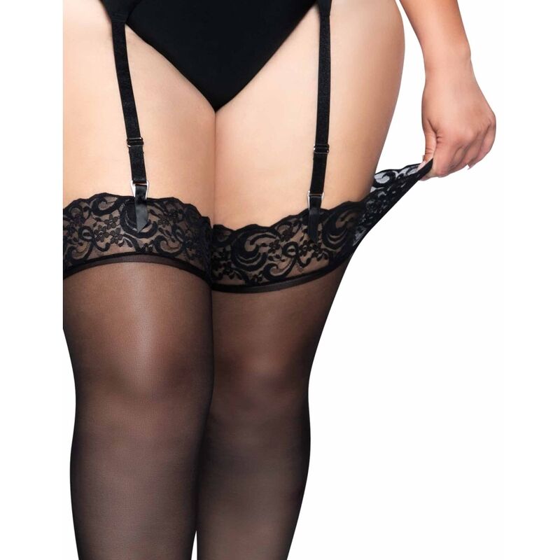 Bas nylon noir à haut dentelle — LEG AVENUE HOSIERY