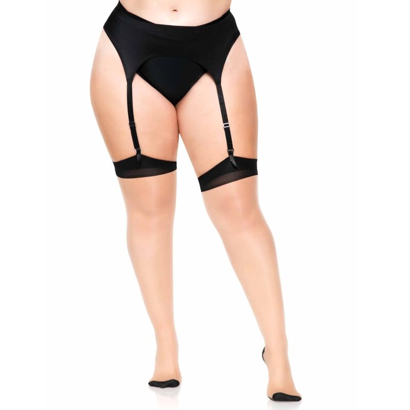 Botas de lycra transparente bicolor com costura traseira e salto cubano — LEG AVENUE HOSIERY