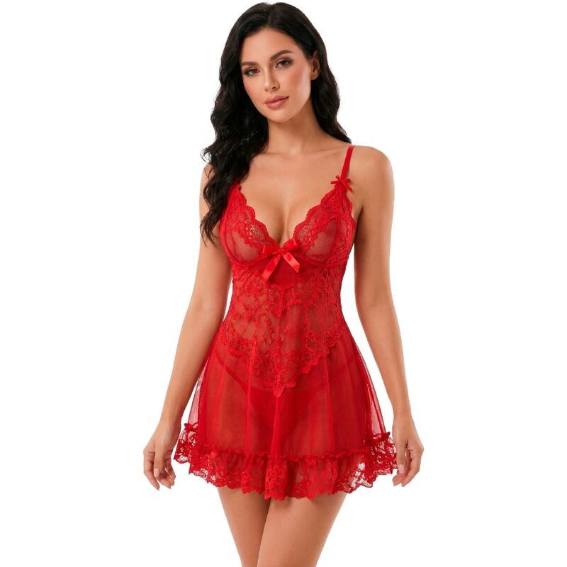 LIVCO CORSETTI FASHION - ENSEMBLE NUIT T-SHIRT + CULOTTE ROUGE 2028 S/M