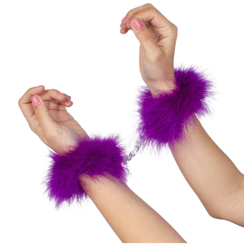 Menottes de contention en marabout violet — SECRETPLAY 100% FETISH